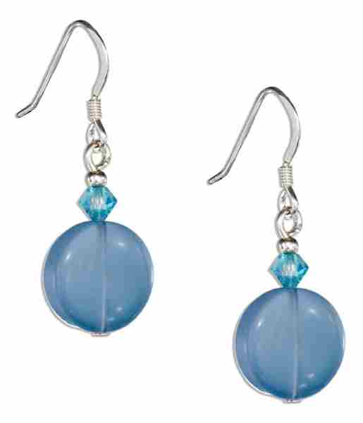 Round Imitation Lite Blue Chalcedony Earrings Blue Austrian Crys Round Imitation Lite Blue Chalcedony Earrings Blue Austrian Crys