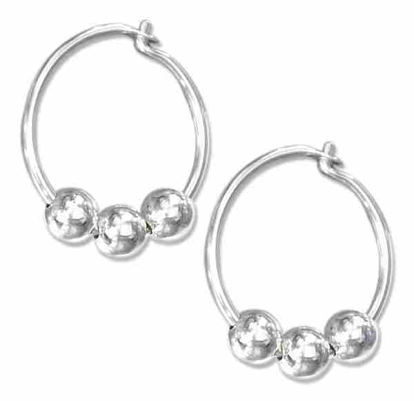 12mm Diameter Three Beads Endless Hoop Hingeless Earrings 12mm Diameter Three Beads Endless Hoop Hingeless Earrings