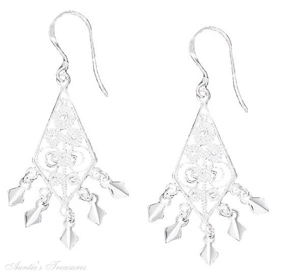 Filigree Kite Chandelier Dangle Earrings Small Creased Kite Dang