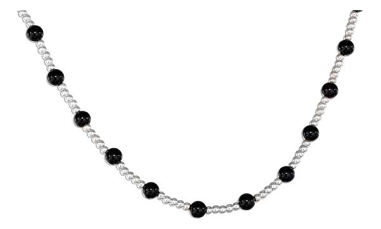 Black Onyx Necklace Silver Spacers Black Onyx Necklace Silver Spacers