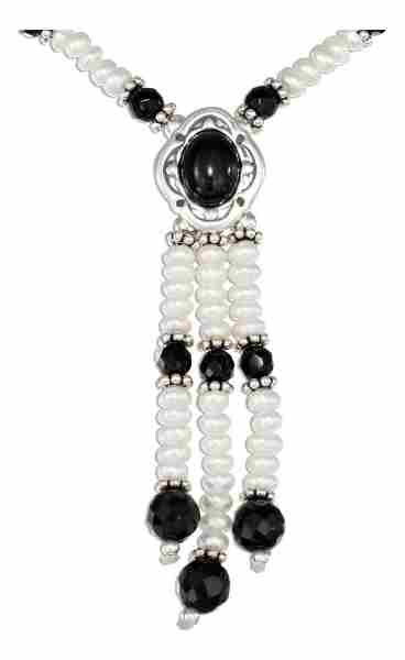 Adjustable Black Onyx Pearl Lariat Tassel Necklace Adjustable Black Onyx Pearl Lariat Tassel Necklace