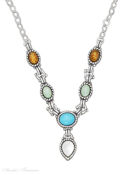 Amber Turquoise Mother Of Pearl Necklace