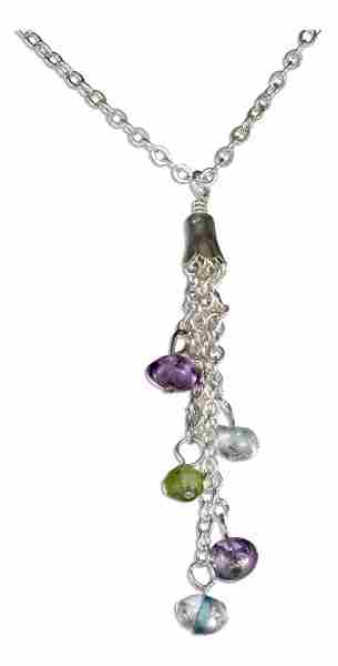 Five Strand Blue Topaz Peridot Amethyst Chips Choker Necklace Five Strand Blue Topaz Peridot Amethyst Chips Choker Necklace