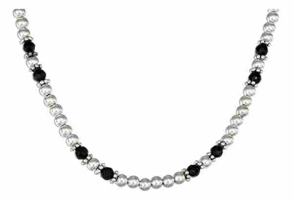 Faceted Black Onyx Choker Necklace Bali Daisy 4mm Ball Spacers Faceted Black Onyx Choker Necklace Bali Daisy 4mm Ball Spacers