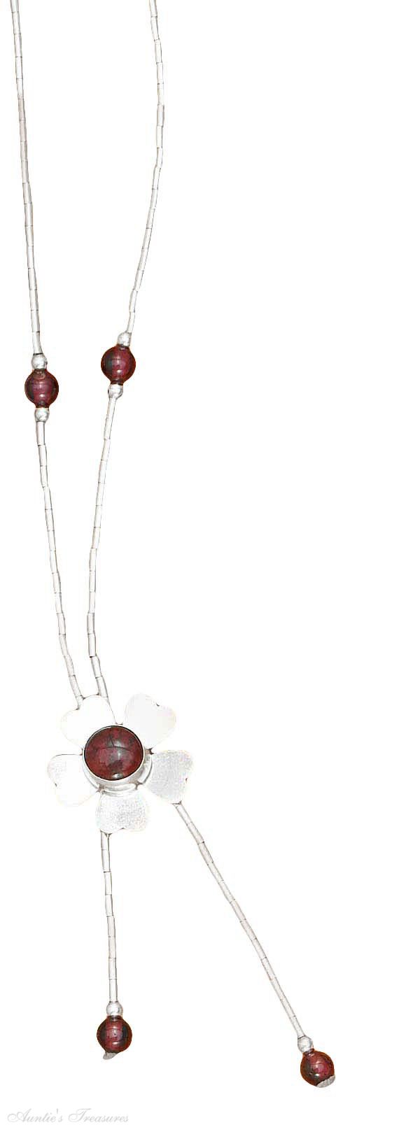 Garnet Flower Choker Lariat Tassel Necklace