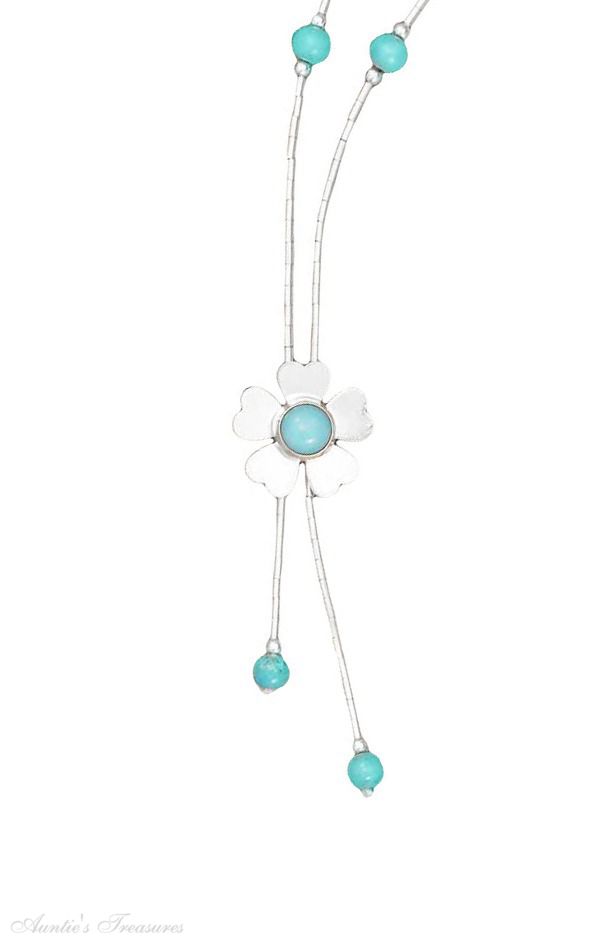 Turquoise Flower Choker Lariat Tassel Necklace