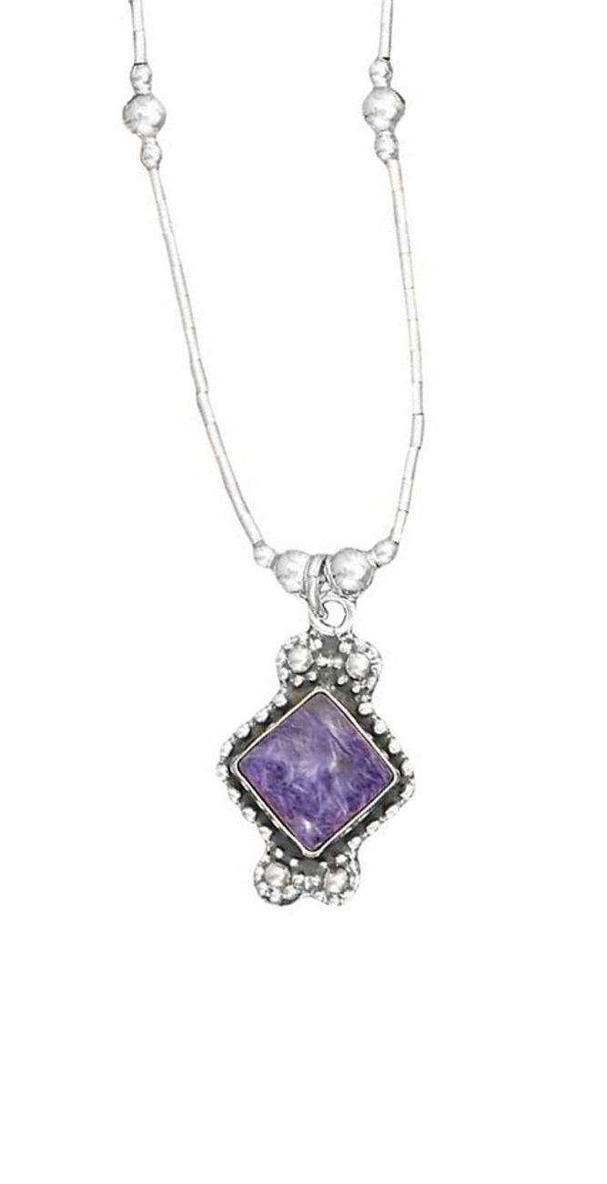 Diamond Shaped Charoite Stone Choker Necklace Diamond Shaped Charoite Stone Choker Necklace