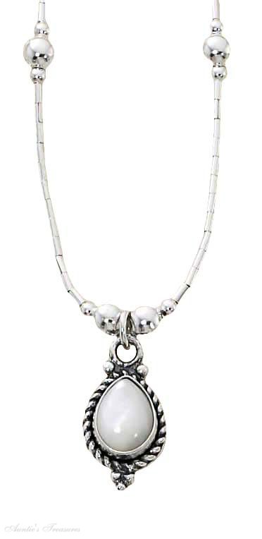 Pear Shaped White Mother Of Pearl Pendant Choker Necklace