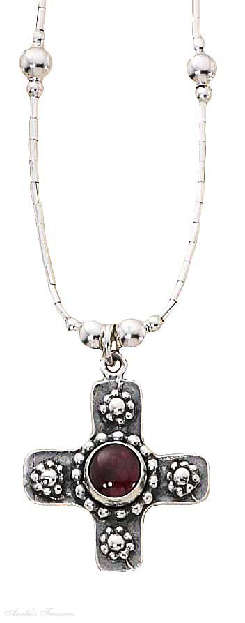 Choker Necklace Garnet Flowers Christian Religious Cross Pendant