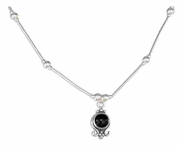 Choker Necklace Black Onyx Bottom Loop Dots Pendant Beads