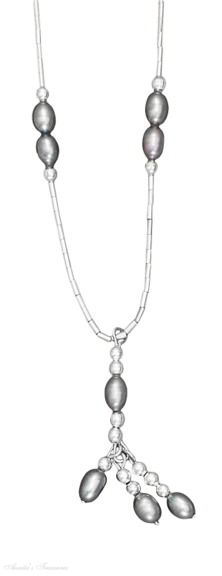Lariat Gray Freshwater Pearl Tassel Choker Necklace