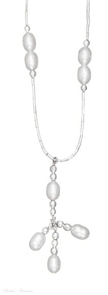 Lariat White Freshwater Pearl Tassel Choker Necklace