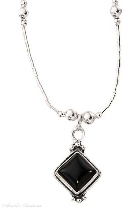 Choker Necklace Square Black Onyx Concho Pendant Beads
