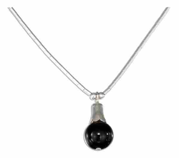 Liquid Silver Choker Necklace Black Onyx Pendant Liquid Silver Choker Necklace Black Onyx Pendant