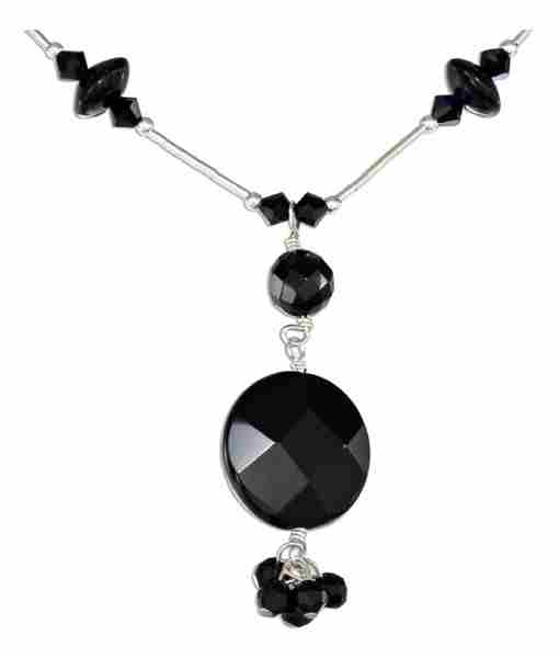 Black Onyx Crystal Choker Lariat Tassel Necklace Black Onyx Crystal Choker Lariat Tassel Necklace