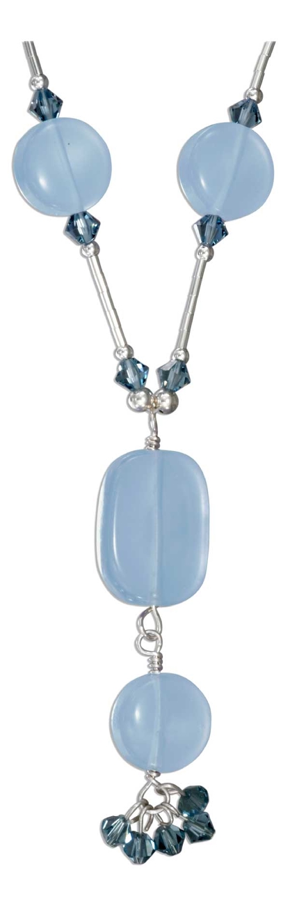 Choker Lariat Blue Chalcedony Blue Austrian Crystals Tassel Neck