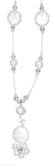 White Freshwater Coin Pearls Choker Lariat Tassel Necklace