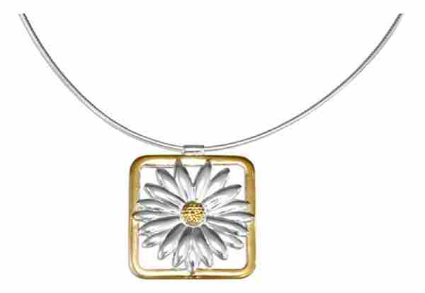 Omega Choker Necklace Two Tone Daisy Pendant Omega Choker Necklace Two Tone Daisy Pendant
