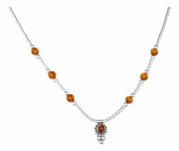 Honey Cognac Amber Beads Pendant Choker Necklace