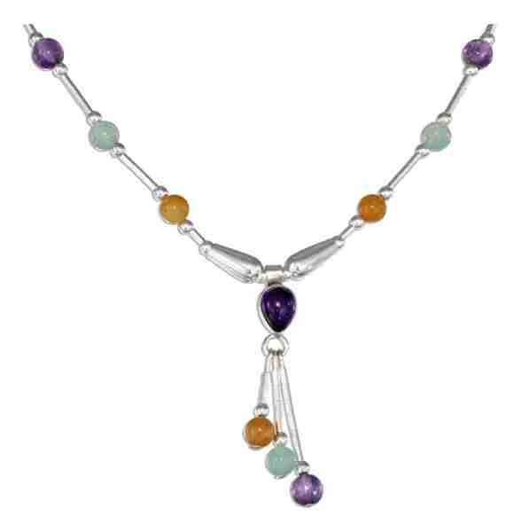 Gemstone Lariat Tassel Choker Necklace