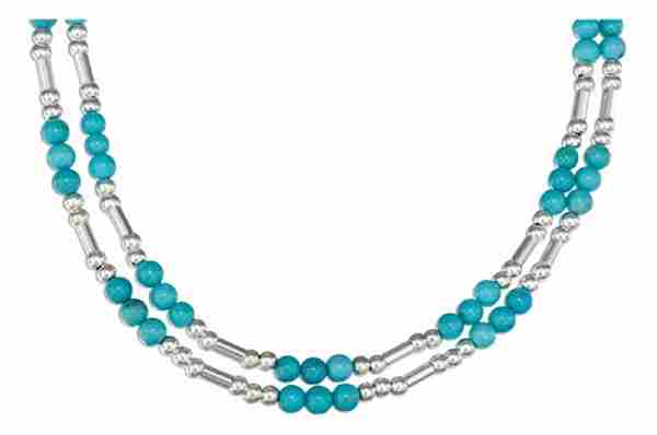 Single Strand Double Row Turquoise Beads Choker Necklace Single Strand Double Row Turquoise Beads Choker Necklace