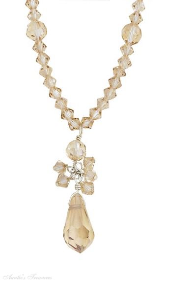 17" Continuous Champagne Cubic Zirconia Necklace Briolette Clust 17" Continuous Champagne Cubic Zirconia Necklace Briolette Clust