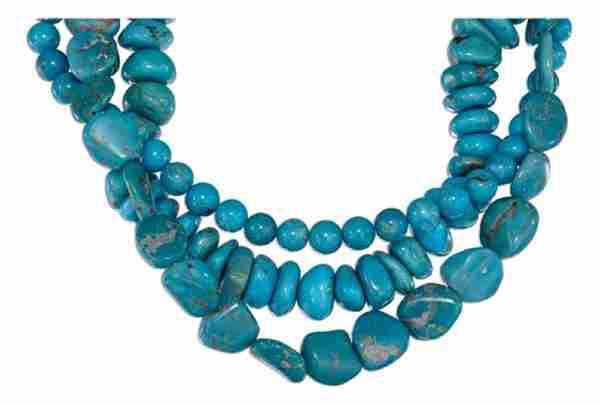 3 Strand Turquoise Bead Nugget Toggle Necklace 3 Strand Turquoise Bead Nugget Toggle Necklace