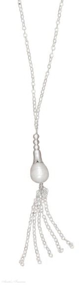 Lariat White Freshwater Pearl Tassel Necklace