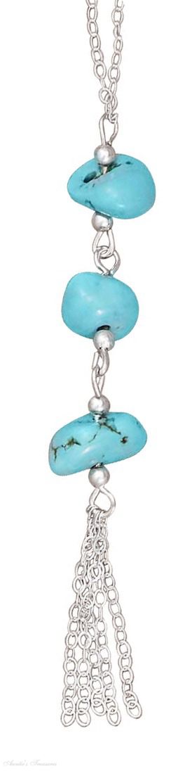 Lariat Turquoise Nuggets Tassel Necklace