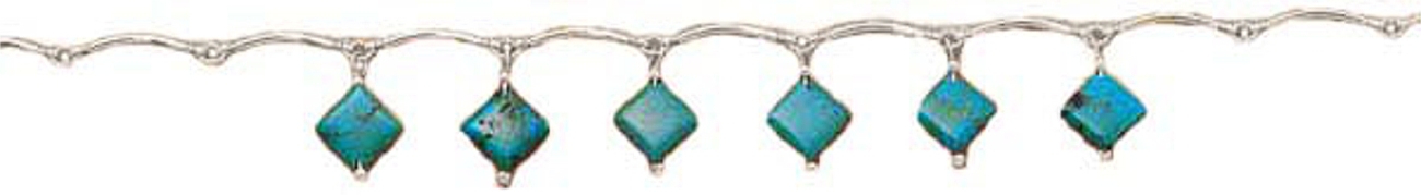 Curved Bar Link Necklace Six Diamond Shape Turquoise Dangle Curved Bar Link Necklace Six Diamond Shape Turquoise Dangle
