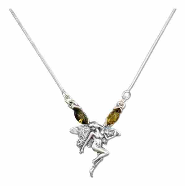 Green Amber Fairy Pendant Necklace