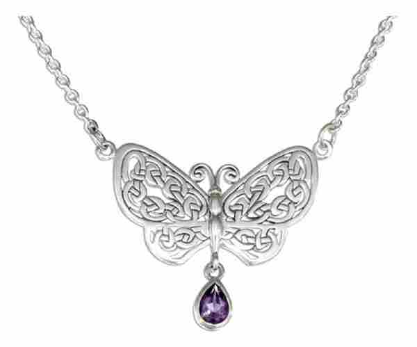 18" Antiqued Cable Necklace Celtic Knot Butterfly Amethyst Stone 18" Antiqued Cable Necklace Celtic Knot Butterfly Amethyst Stone
