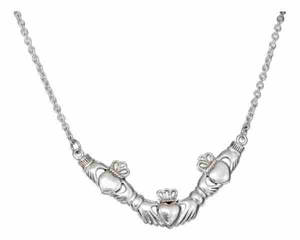 18" Antiqued Triple Claddagh Cable Necklace 18" Antiqued Triple Claddagh Cable Necklace