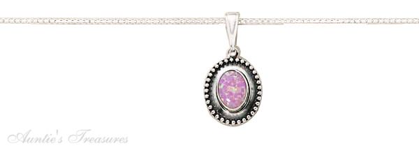 Box Chain Necklace Synthetic Pink Opal Concho Pendant