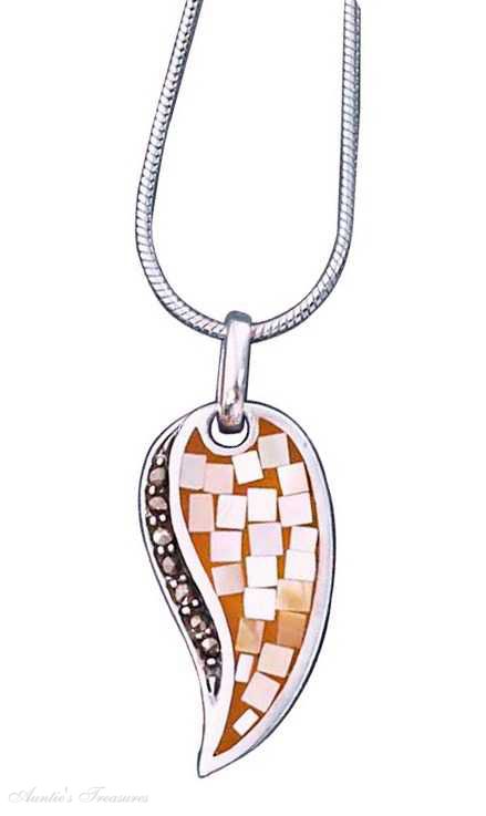 Marcasite Yellow Mother Of Pearl Mosaic Teardrop Necklace Marcasite Yellow Mother Of Pearl Mosaic Teardrop Necklace