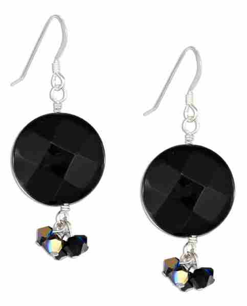 Faceted Black Onyx Disc Earrings Black Aurora Borealis Crystal D Faceted Black Onyx Disc Earrings Black Aurora Borealis Crystal D