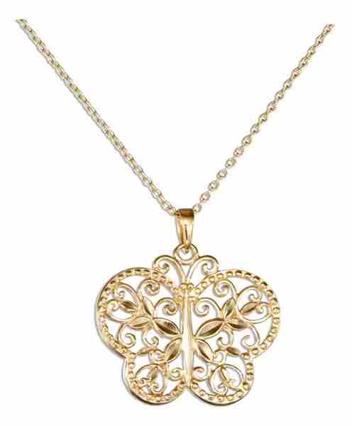 18kt 18" Vermeil Cable Chain Necklace Filigree Butterfly 18kt 18" Vermeil Cable Chain Necklace Filigree Butterfly