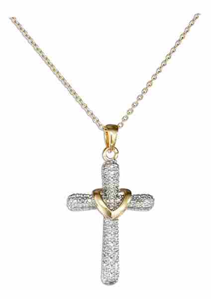 18kt 18" Vermeil Cable Chain Necklace Illusion Set Cross Pendant 18kt 18" Vermeil Cable Chain Necklace Illusion Set Cross Pendant