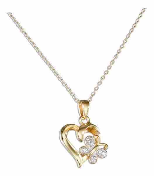 18kt 18" Vermeil Cable Chain Necklace Open Heart Butterfly Penda 18kt 18" Vermeil Cable Chain Necklace Open Heart Butterfly Penda
