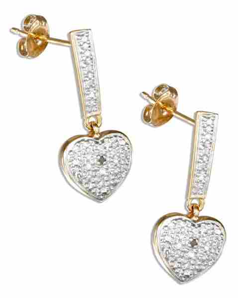 18kt Vermeil Illusion Set Bar Heart Post Dangle Earrings Diamond