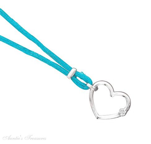 Cord Necklace Open Heart Pendant Cubic Zirconia