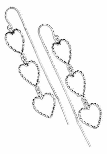 3 Twisted Wire Open Hearts Cardano Chain Earrings Threads
