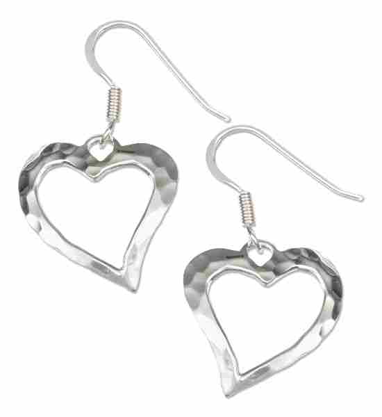 3/4" Hammered Contemporary Open Heart Dangle Earrings 3/4" Hammered Contemporary Open Heart Dangle Earrings