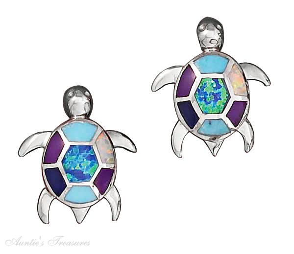 3/4" Turquoise Sugilite Synthetic Opal Lapis Inlaid Turtle Post