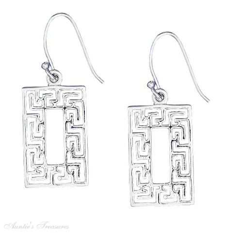 3/4" X 1/2" Greek Key Rectangle Dangle Earrings 3/4" X 1/2" Greek Key Rectangle Dangle Earrings