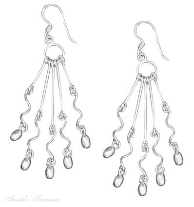 5 Strand Bar Squiggle Oval Bead Chandelier Dangle Earrings