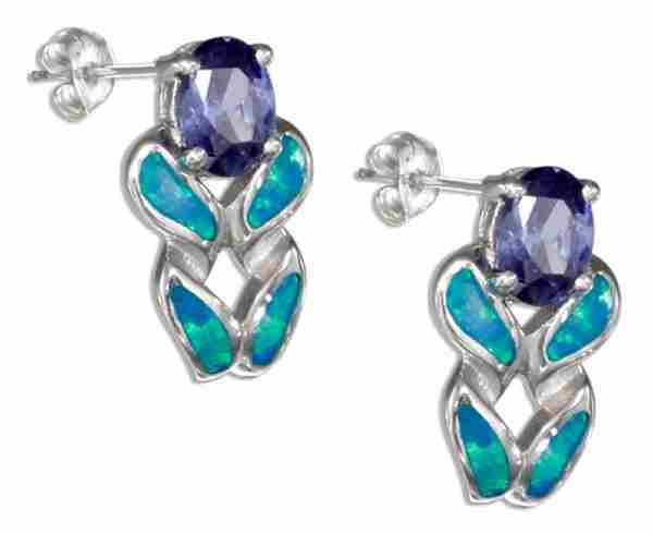 Oval Imitation Tanzanite Post Earrings Double Twisted Synthetic Oval Imitation Tanzanite Post Earrings Double Twisted Synthetic