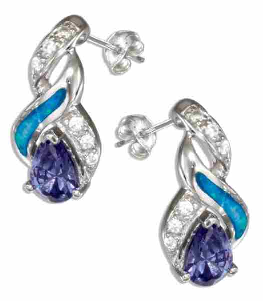 Imitation Tanzanite Blue Opal Teardrop Post Earrings Imitation Tanzanite Blue Opal Teardrop Post Earrings