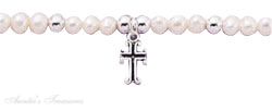 Childrens Freshwater Pearl Bracelet Christian Religious Cross Da