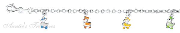 5.5" Italian Children's Enamel Duck Charm Bracelet Assorted Colo